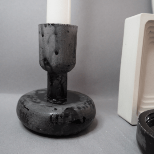 LONG žvakidė, gipsas, 9cm aukštis, juoda, DERIOR.EU