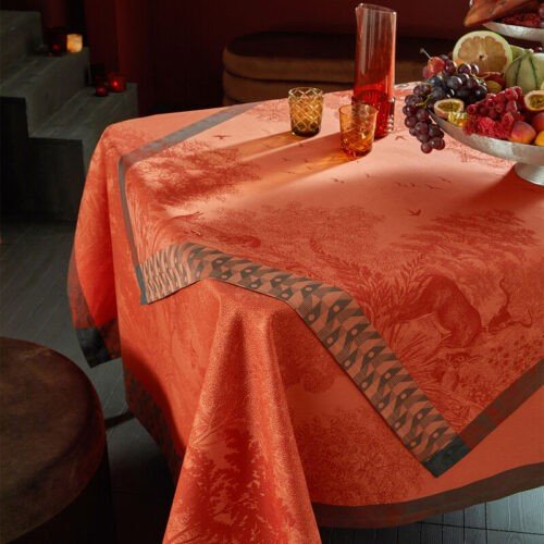 FORET ENCHANTEE staltiesė, oranžinė, medvilnė, Le Jacquard Francais derior.eu